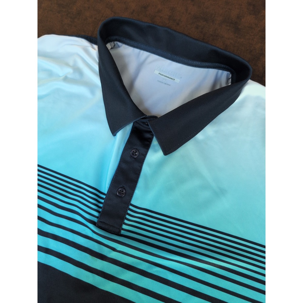 Falls Creek‎ Polo Shirt Men XL Navy Teal Gradient Stripe Golf Performance